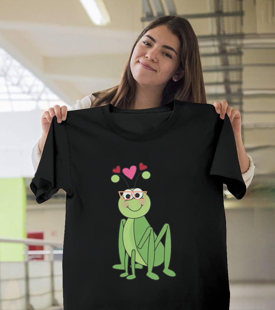 Cute Grasshopper With Sunglasses and Hearts T-Shirt