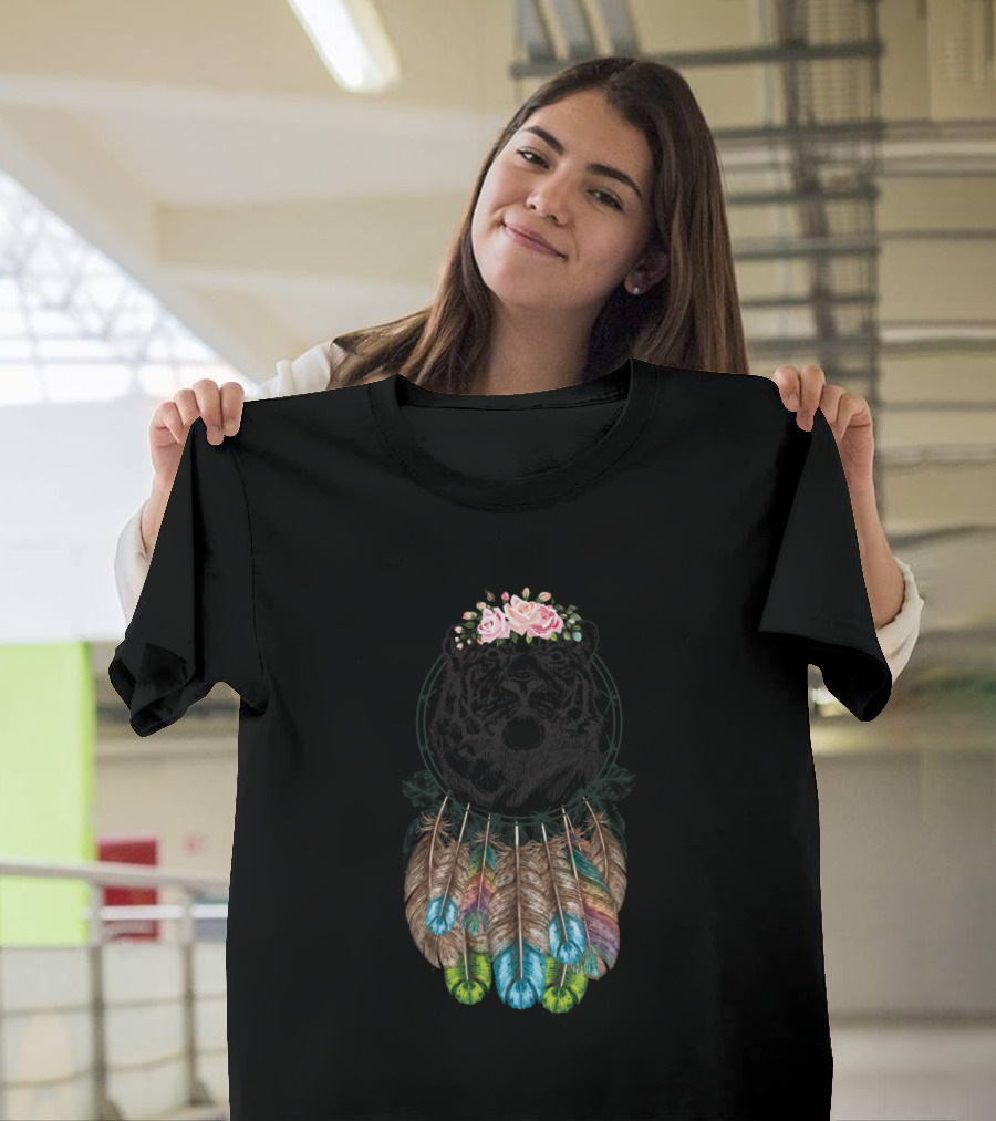Boho Watercolor Deer Floral Crown Feather T-Shirt