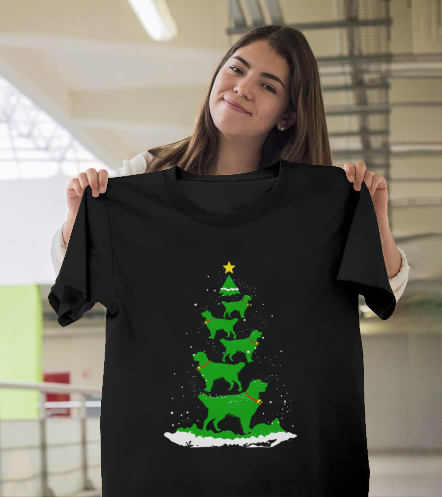Funny Golden Retriever Dogs Shaped Christmas Tree with Festive Star T-Shirt