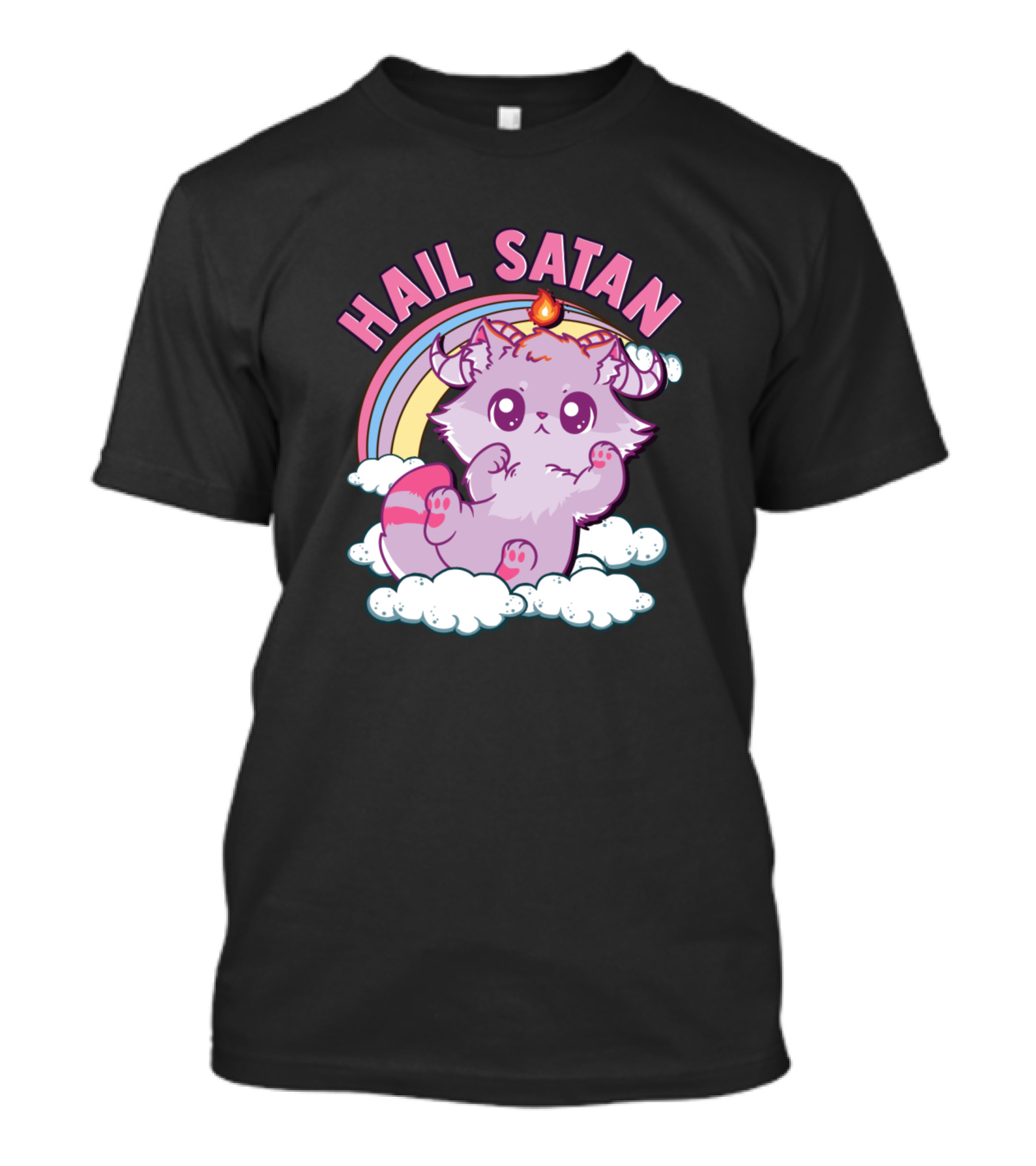 Hail Satan Cute Kitten With Rainbow And Clouds T-Shirt