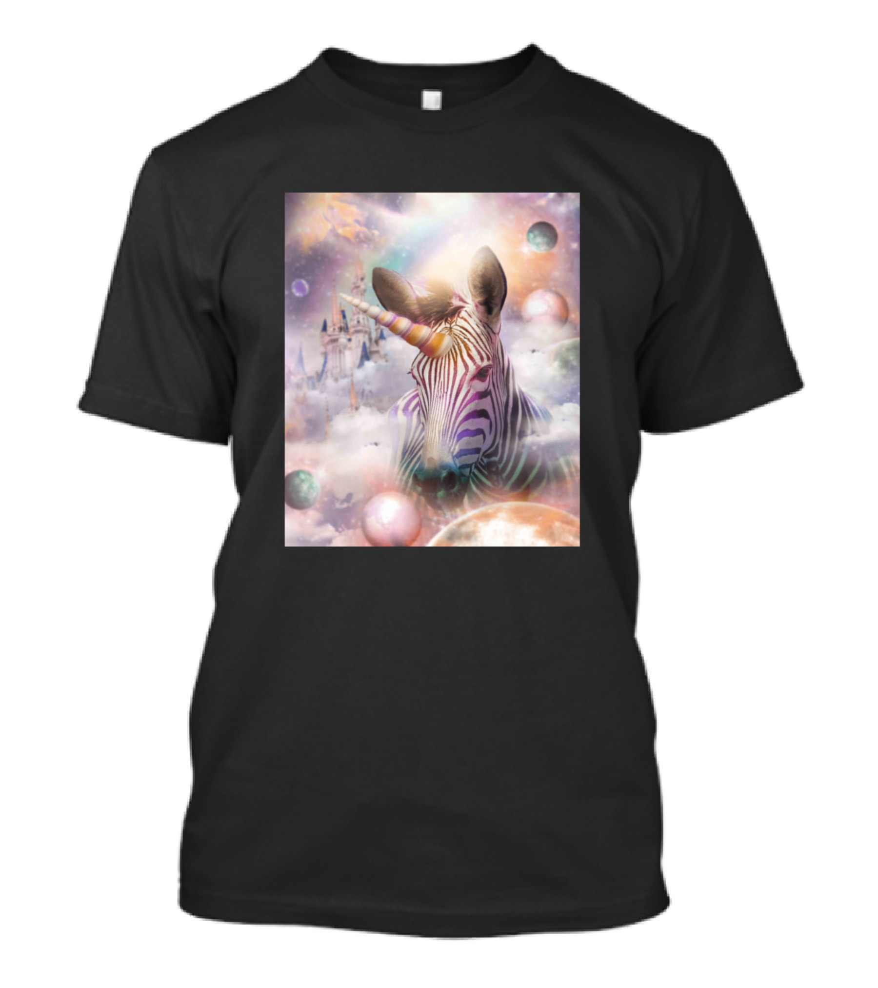 Rainbow Unicorn Zebracorn Cosmic Fantasy Castle T-Shirt