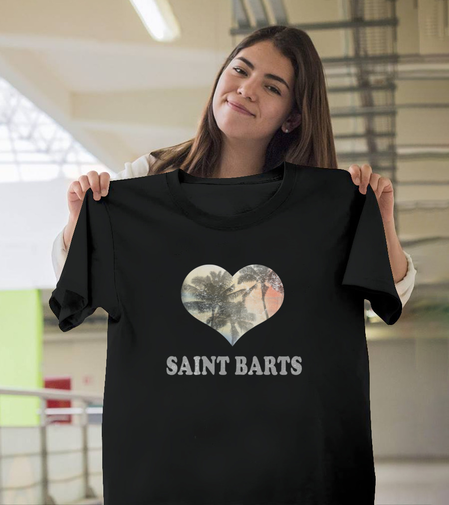 Saint Barts Heart Tropical Palm Tree Beach Souvenir T-Shirt