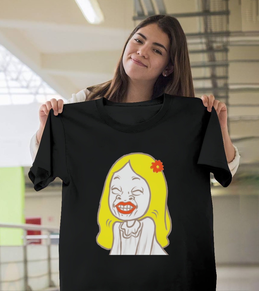 Strange Sister Jella Cartoon Character with Yellow Hair and Red Flower T-Shirt