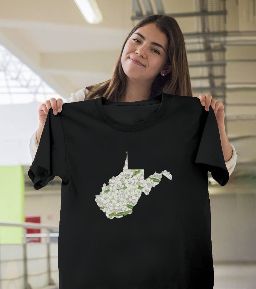West Virginia State Silhouette Filled with White Floral T-Shirt