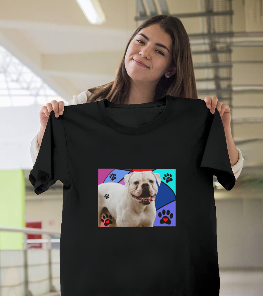 American Bulldog Dad Dog Paw Hearts Patchwork T-Shirt