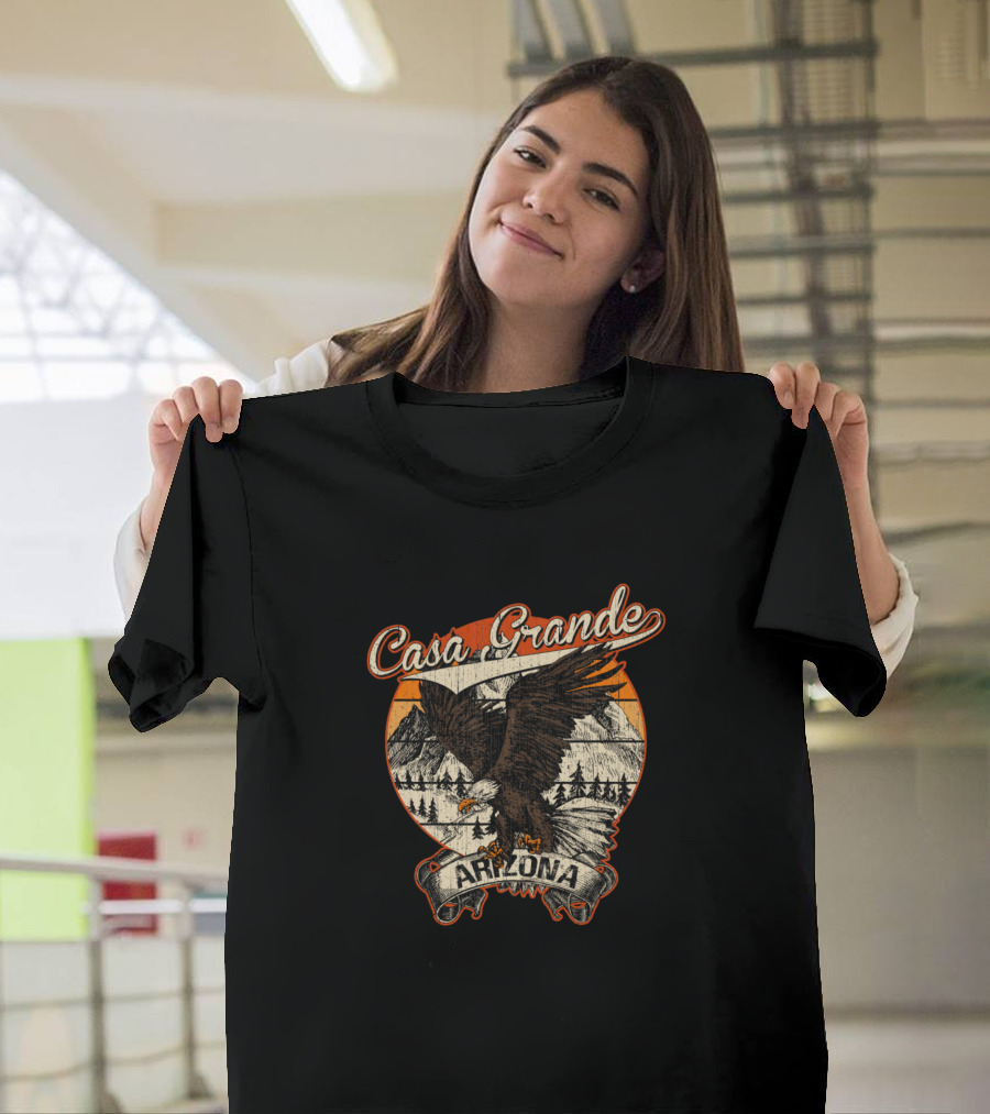 Casa Grande Arizona Bald Eagle Retro Vintage Scenic Mountain Landscape T-Shirt