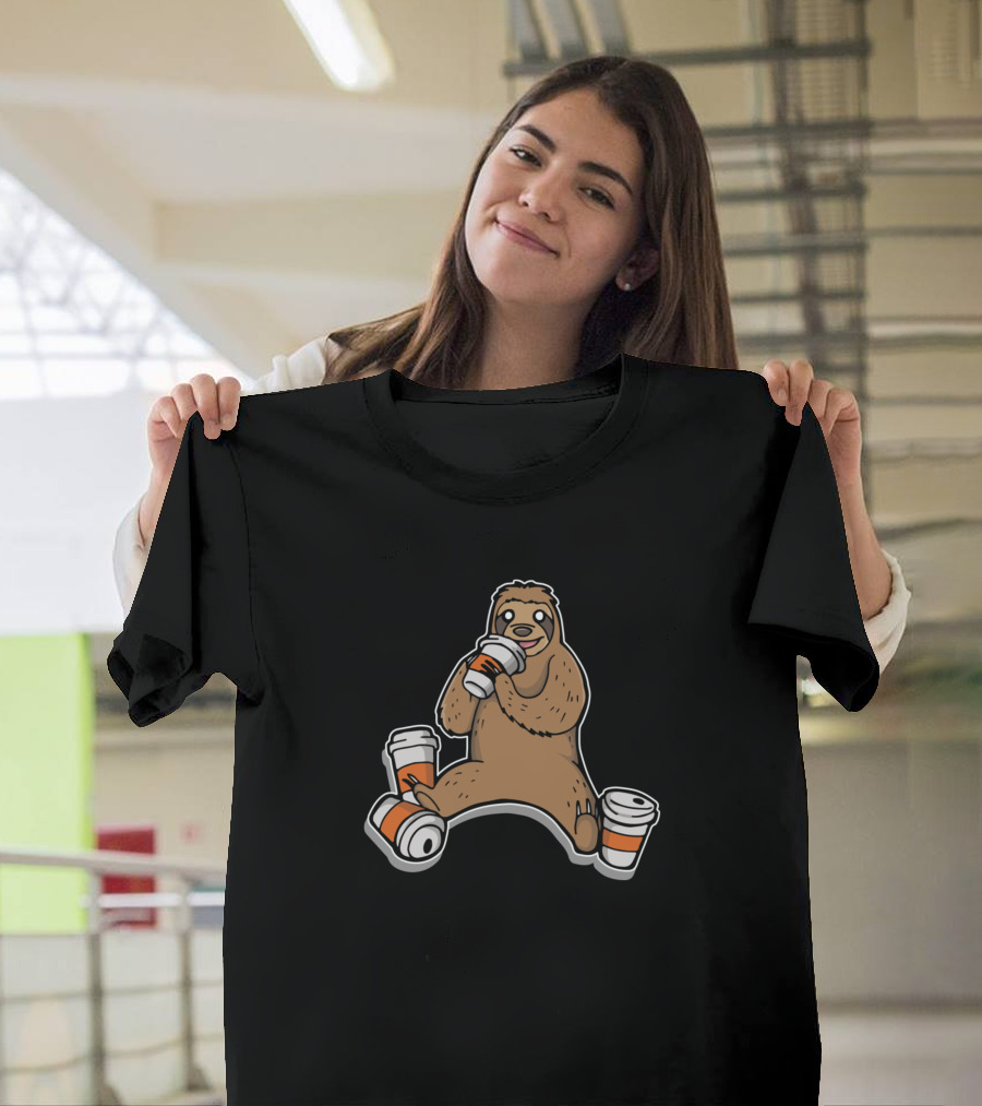 Lazy Sloth Coffee Lover with Multiple Cups T-Shirt