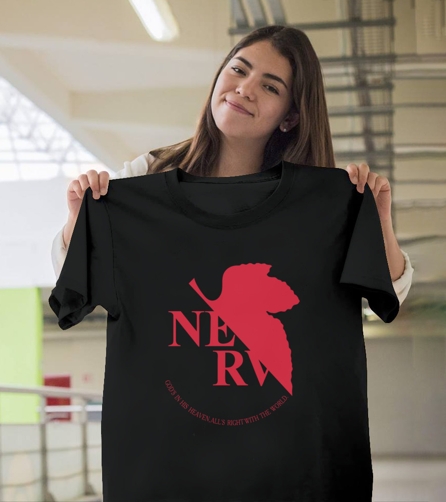 NERV Red Logo Neon Genesis Evangelion God's in His Heaven All's Right with the World T-Shirt