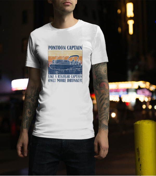 Pontoon Captain Like A Regular Captain Only More Drunker Vintage Sunset Boat T-Shirt