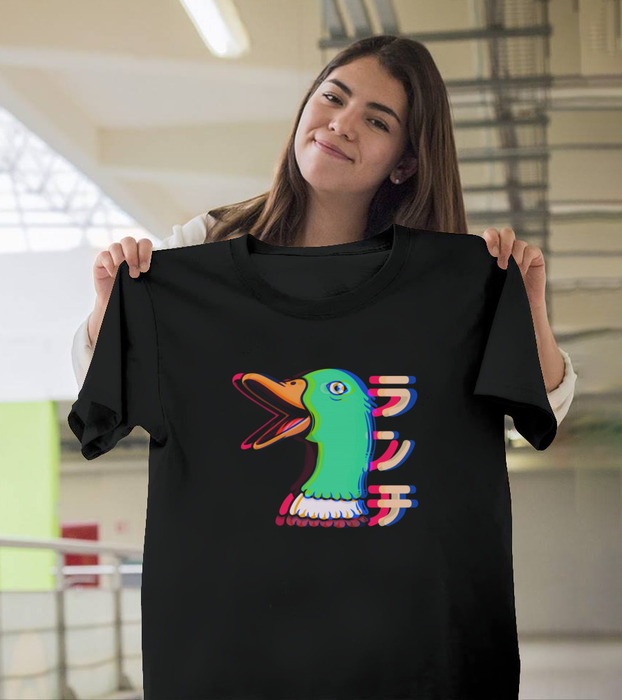 Synthwave Otaku Crazy Duck with Japanese Katakana T-Shirt