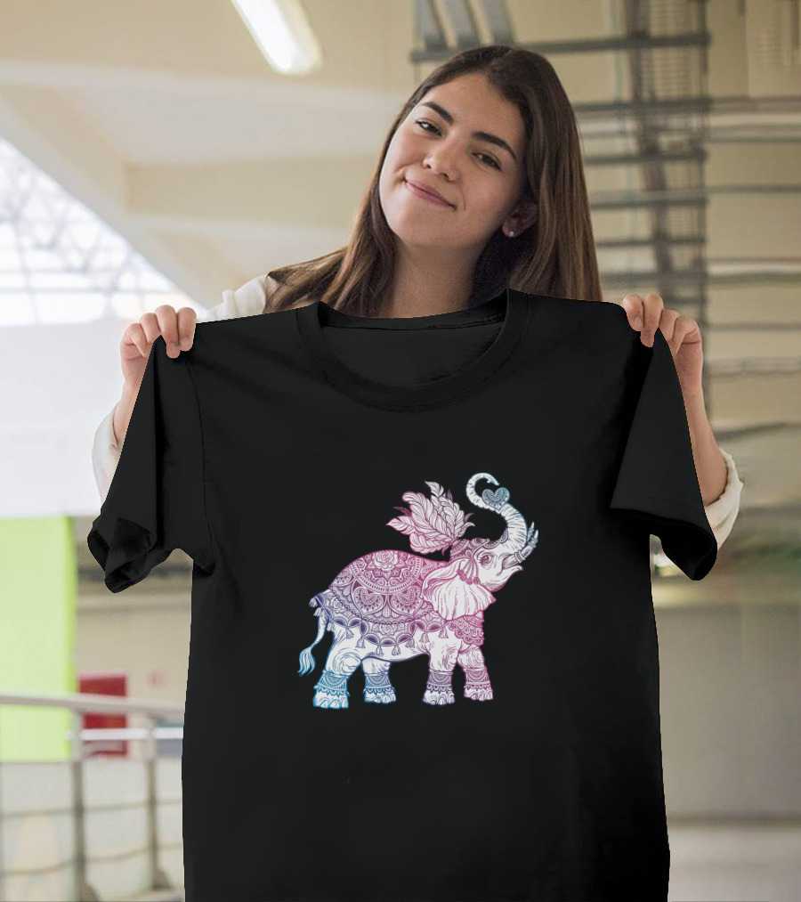 Boho Elephant Intricate Mandala Gradient T-Shirt