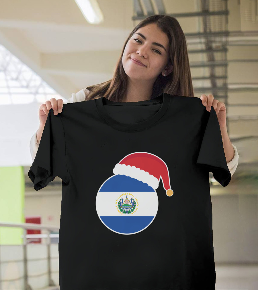 Christmas Santa Claus Hat on El Salvador Flag T-Shirt