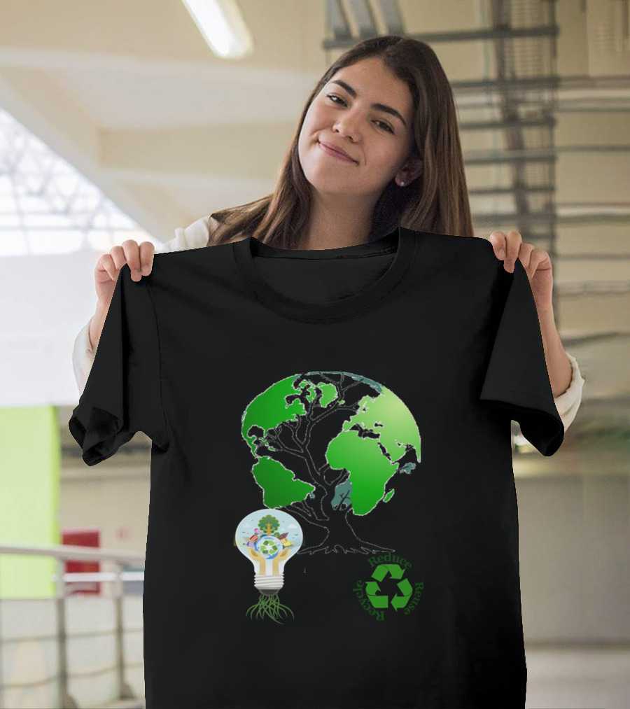 Everyday Is Earth Day Recycle Light Bulb Tree Global Green Planet T-Shirt