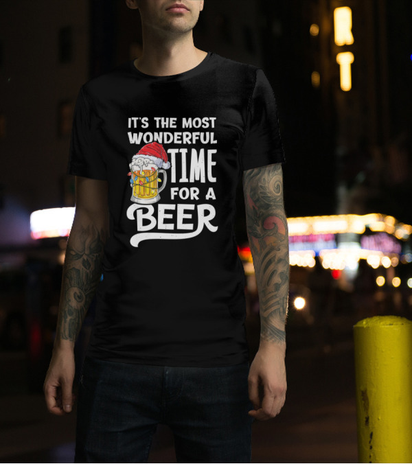 IT'S THE MOST WONDERFUL TIME FOR A BEER SANTA HAT LIGHTS ALE MUG T-Shirt