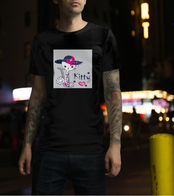 Kitty Love Polka Dot Bow Floral Heart T-Shirt