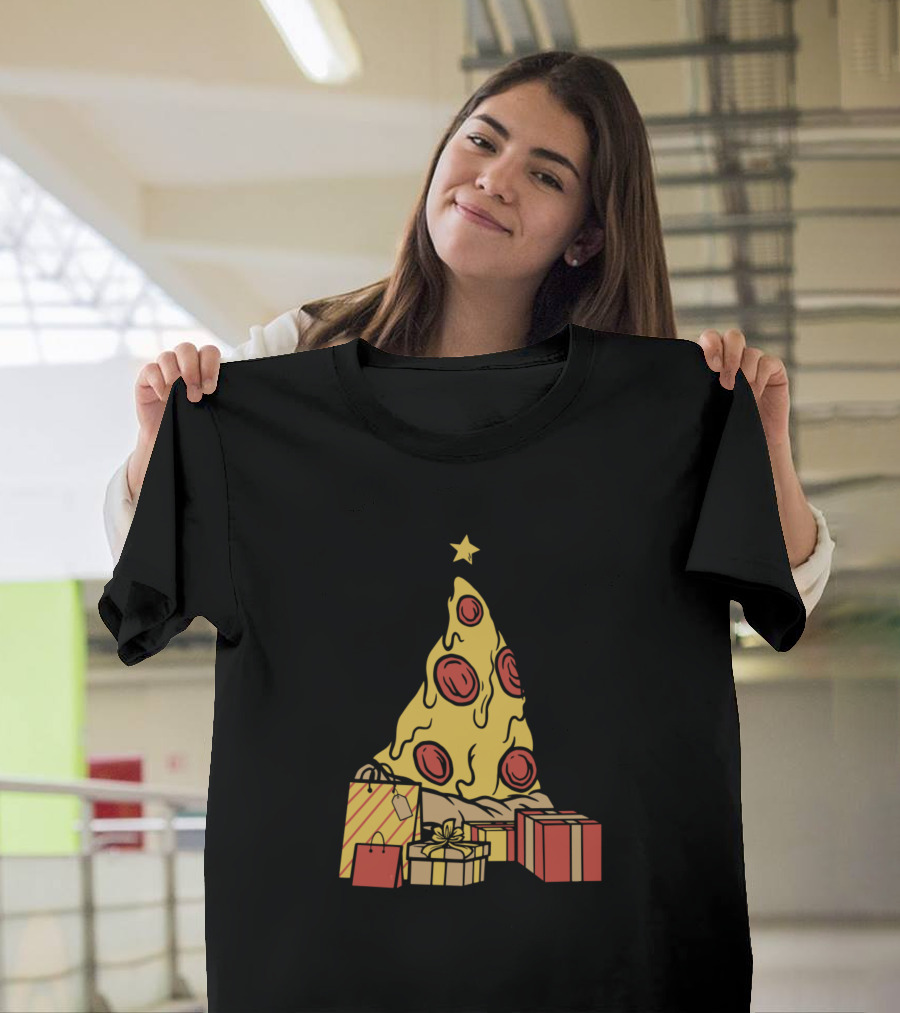 Pizza Christmas Tree with Gifts and Star Pepperoni Holiday T-Shirt
