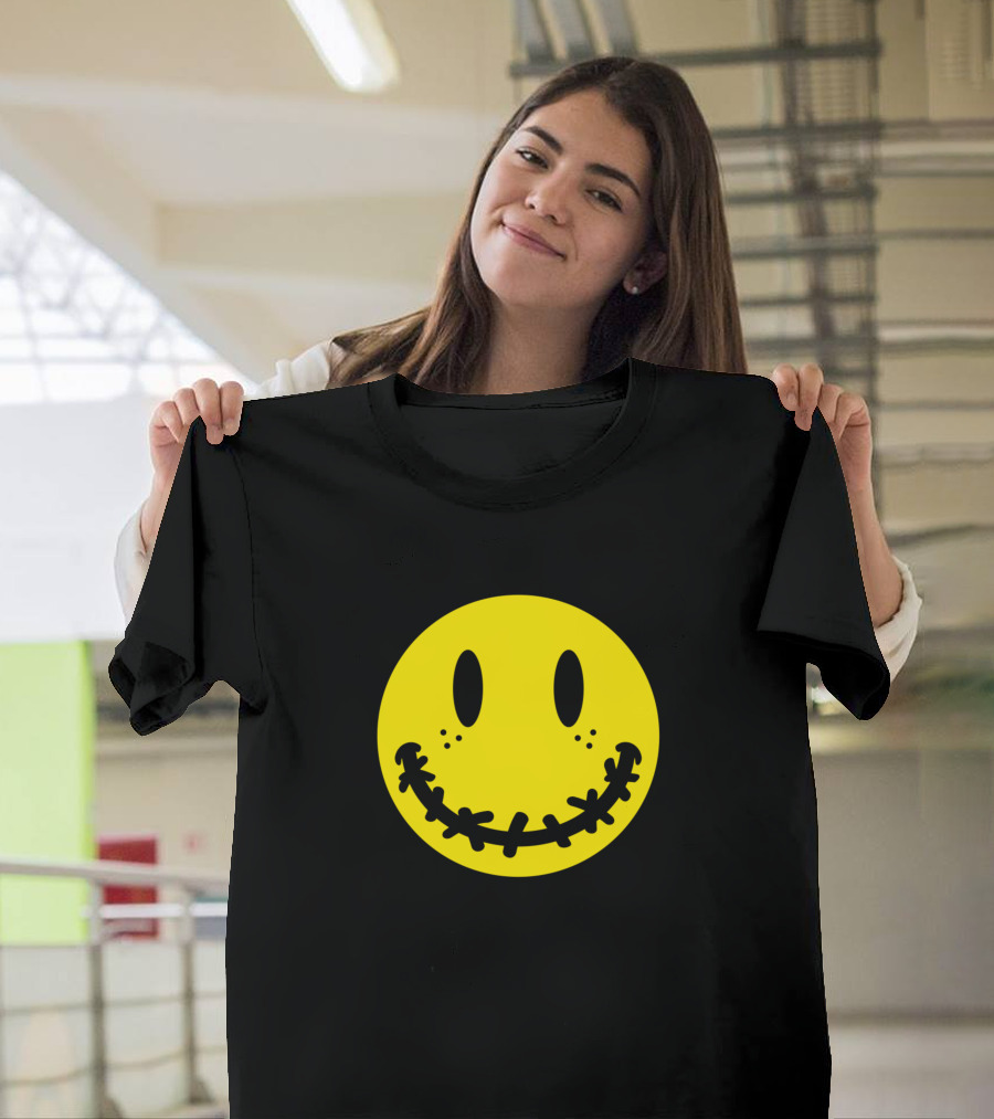 Smile Even Though It Hurts Stitched Mouth Emoji Iconic T-Shirt