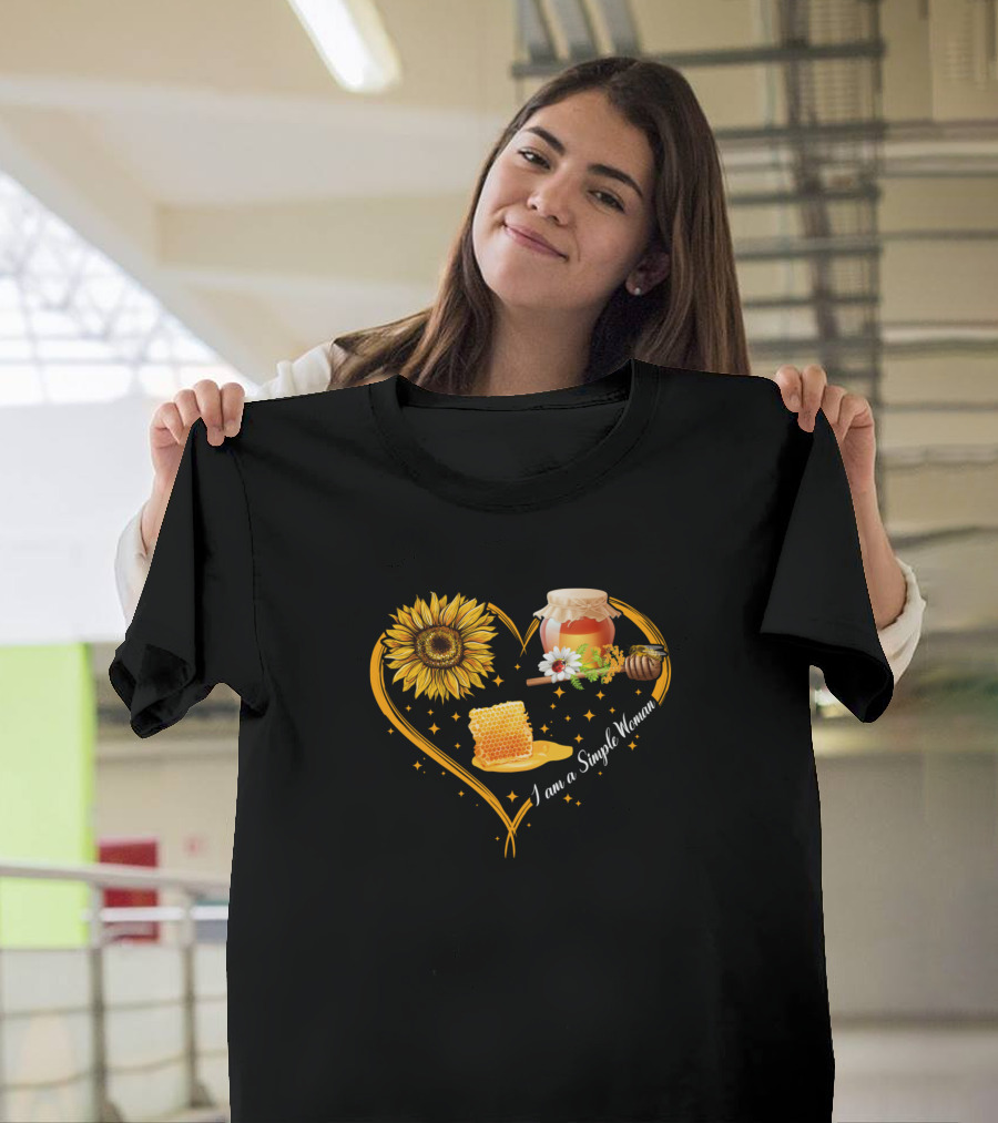 I Am A Simple Woman Sunflower Honeycomb Heart Beekeeping T-Shirt