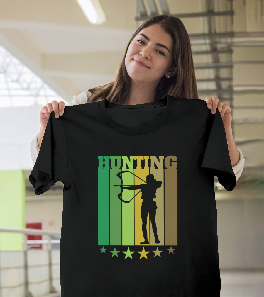 Hunting Bow Silhouette with Camouflage Stars T-Shirt