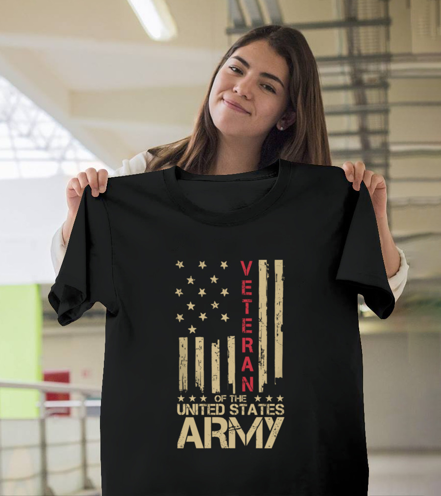 Veteran United States Army Red Line American Flag T-Shirt