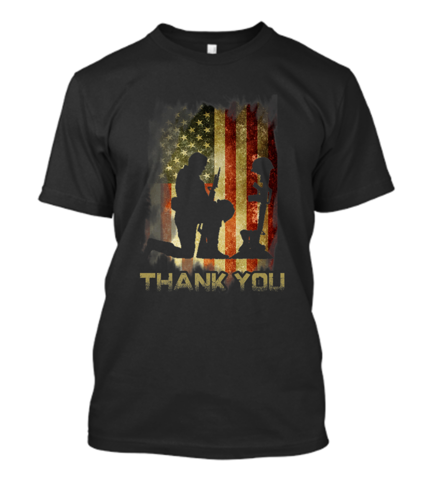 Thank You Veterans American Flag Silhouette 4th Of July T-Shirt