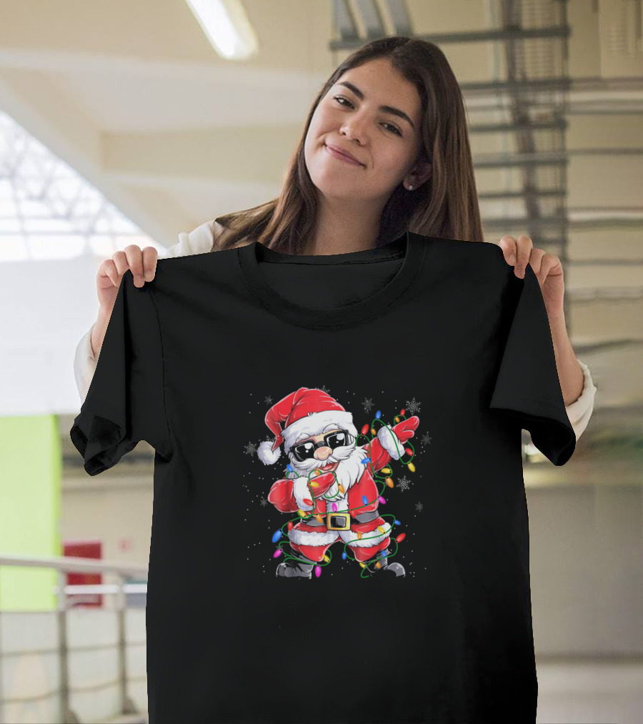 Dabbing Santa Claus with Christmas Tree Lights for Boys T-Shirt