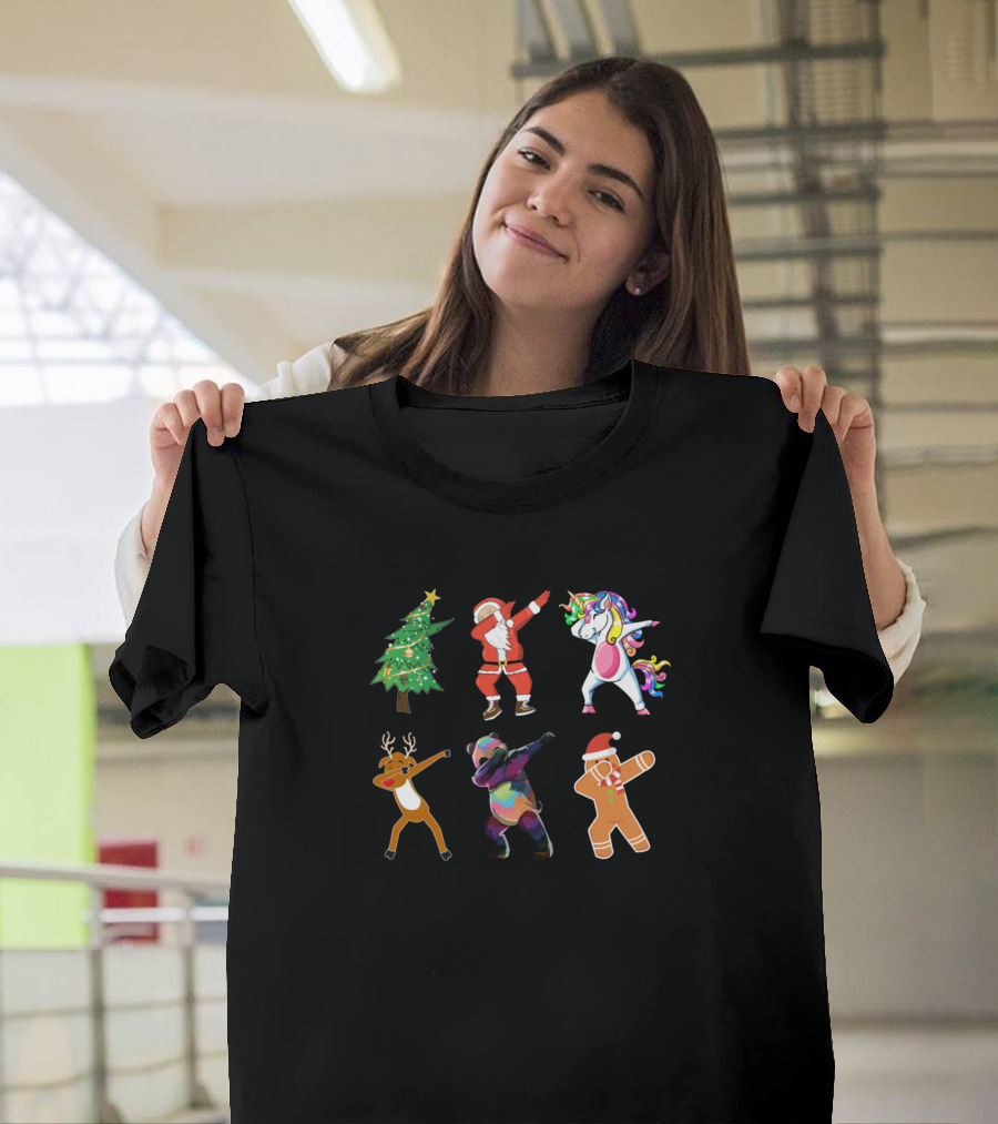 Dabbing Santa Unicorn Panda Deer Gingerbread Christmas Tree T-Shirt