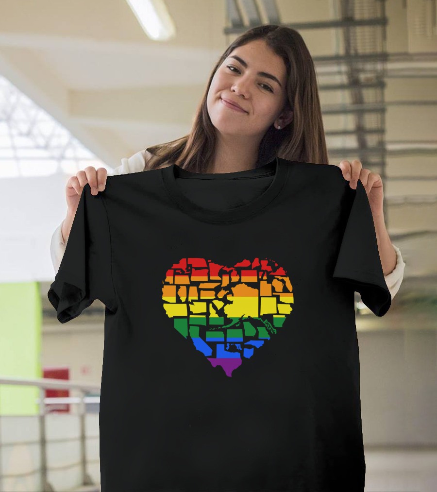 Lbgt Gay Pride Heart Map In All 50 States Equal Rights T-Shirt