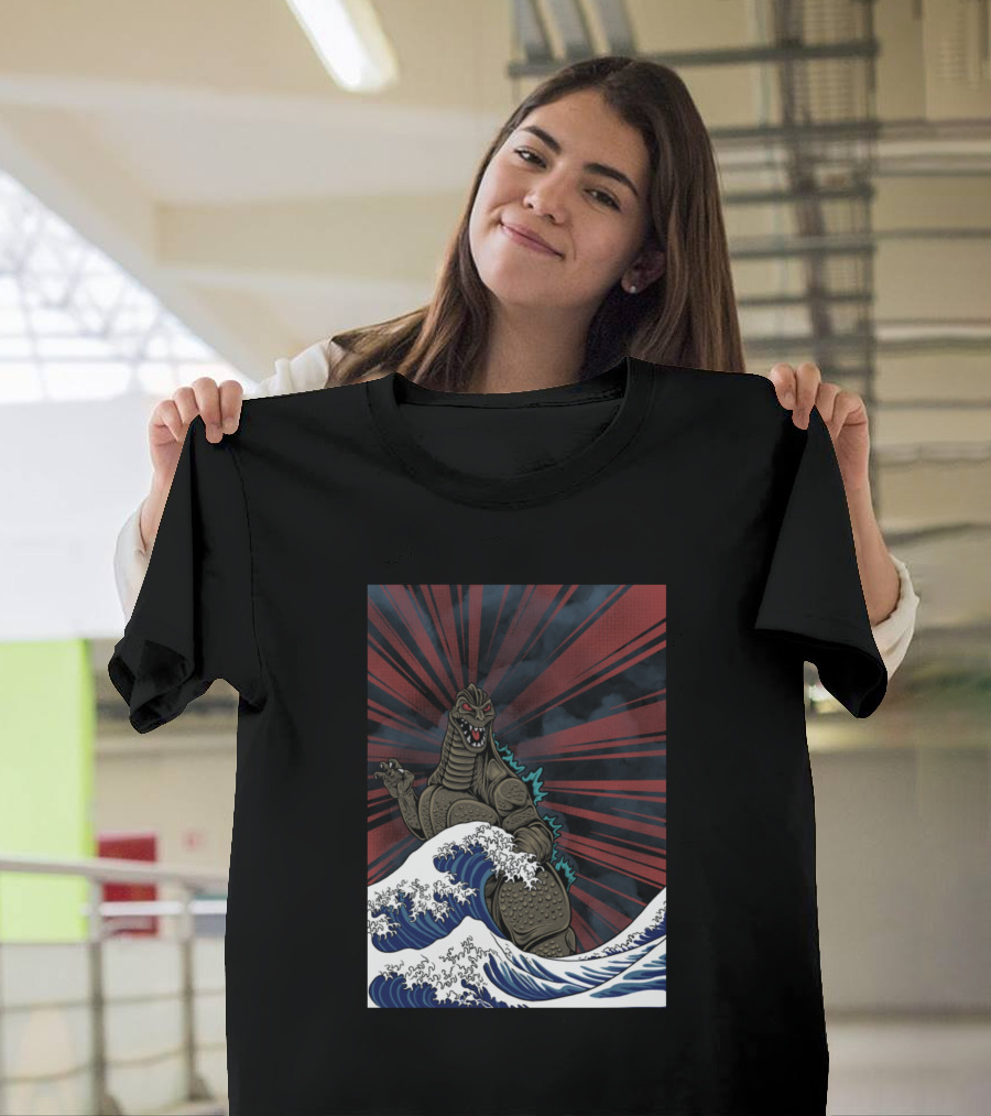 Angryzilla Wave Monster Rising Red Rays Japan Influence T-Shirt
