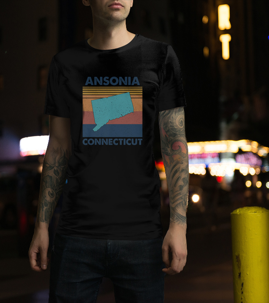 ANSONIA CONNECTICUT Retro State Map With Stripes T-Shirt