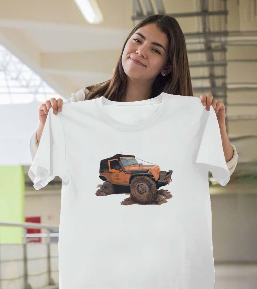 Off-Road Adventure Java Overland Orange Jeep Muddy Terrain T-Shirt