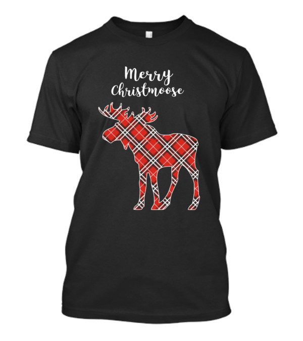 Merry Christmoose Funny Christmas Moose Plaid T-Shirt
