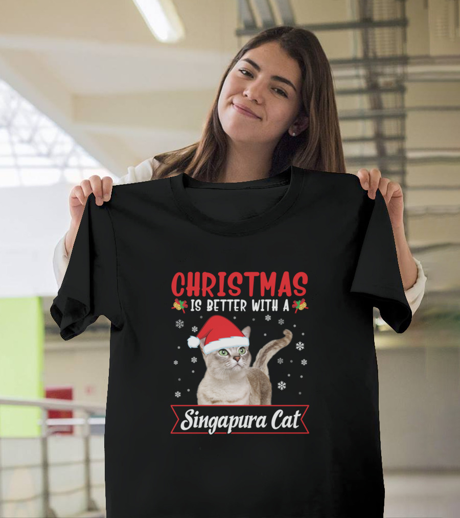 Christmas Is Better With a Singapura Cat Santa Hat T-Shirt