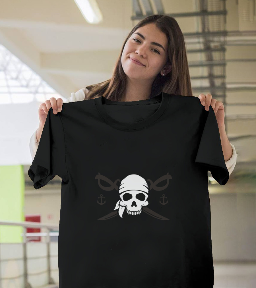 Captain Chuck Skull and Crossed Swords with Anchors T-Shirt