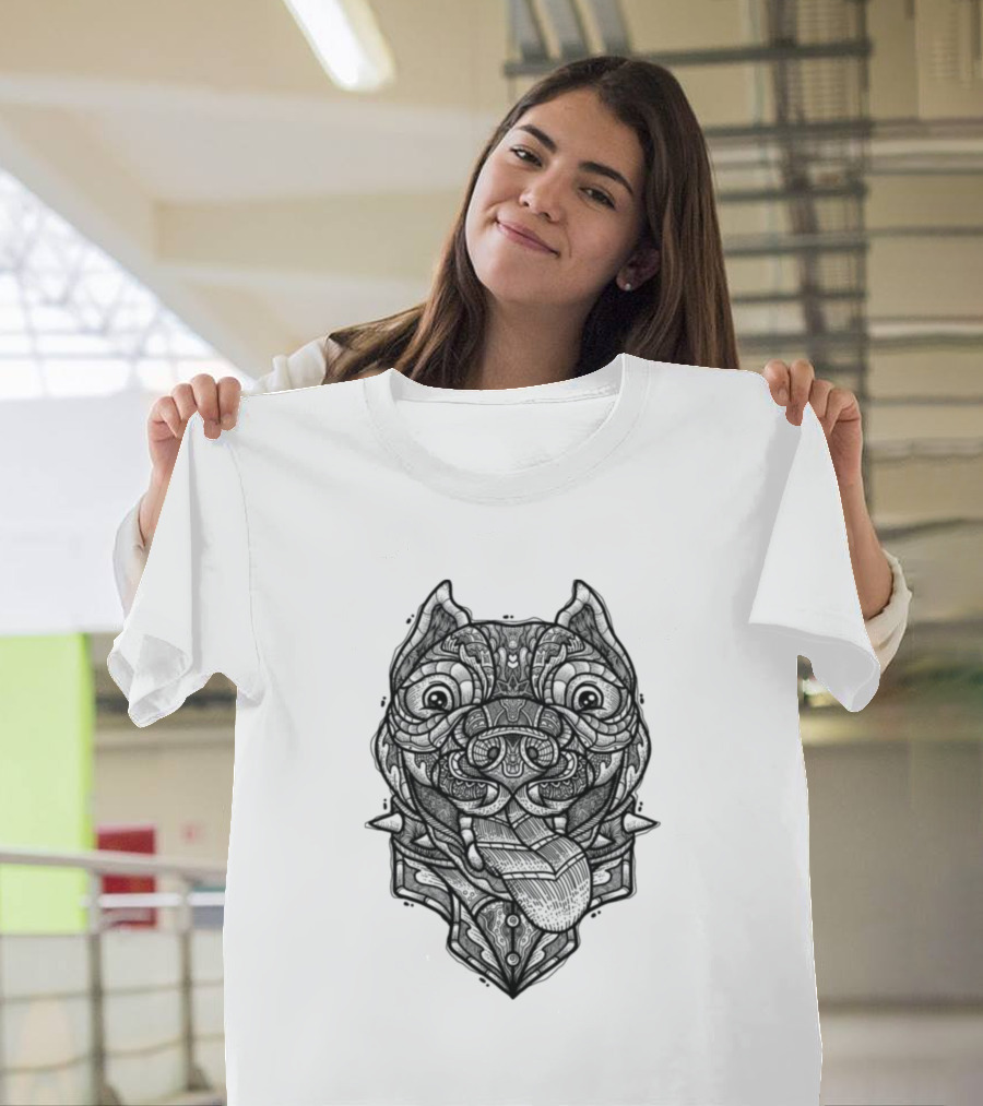 Pitbull Shirrt Geometric Dog Face T-Shirt