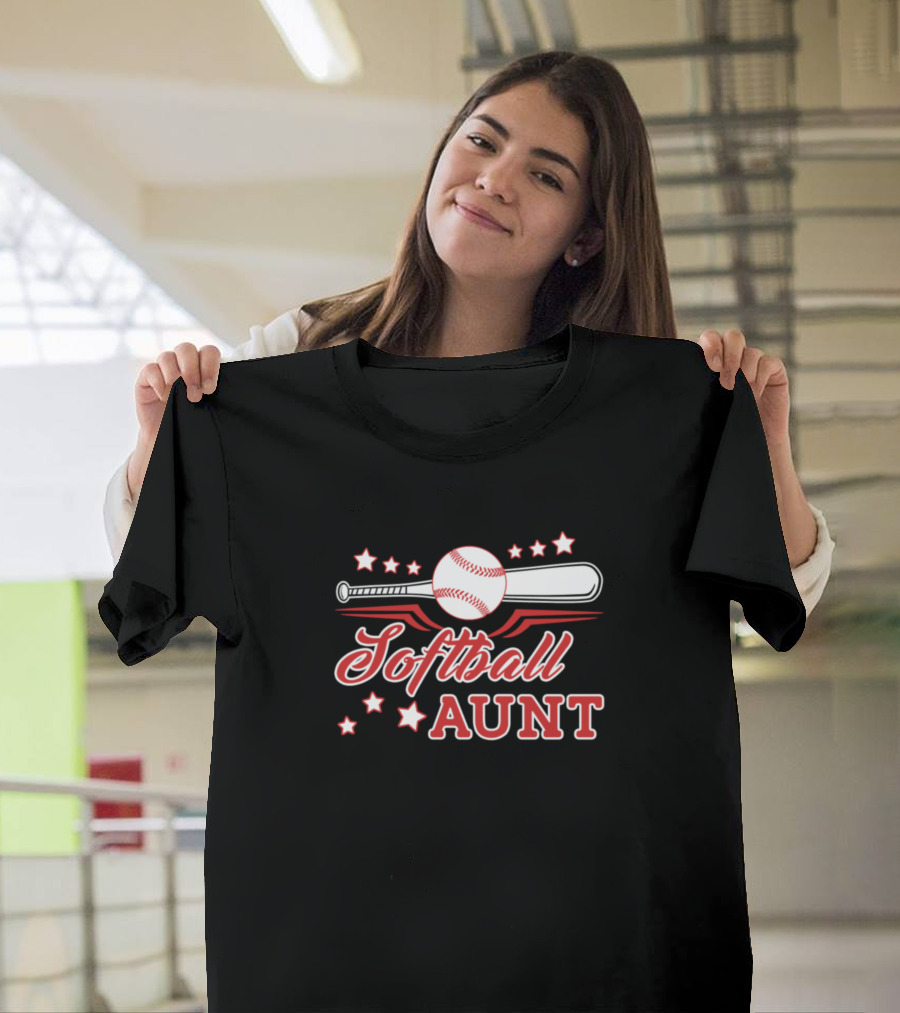 Softball Aunt Baseball Bat and Stars T-Shirt
