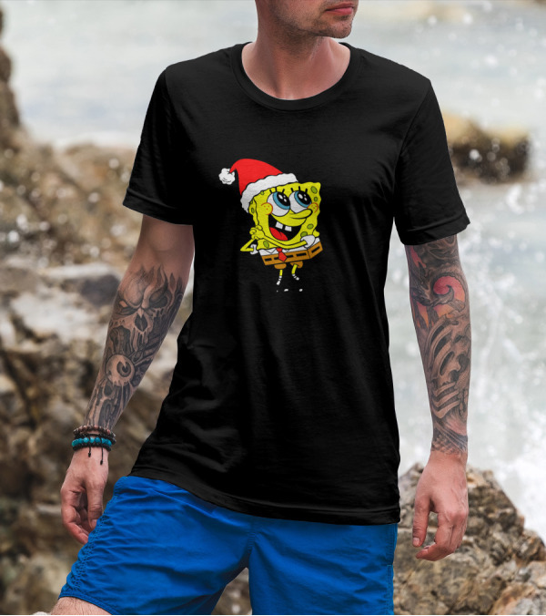 Spongebob Squarepants Santa Hat Christmas Holiday T-Shirt