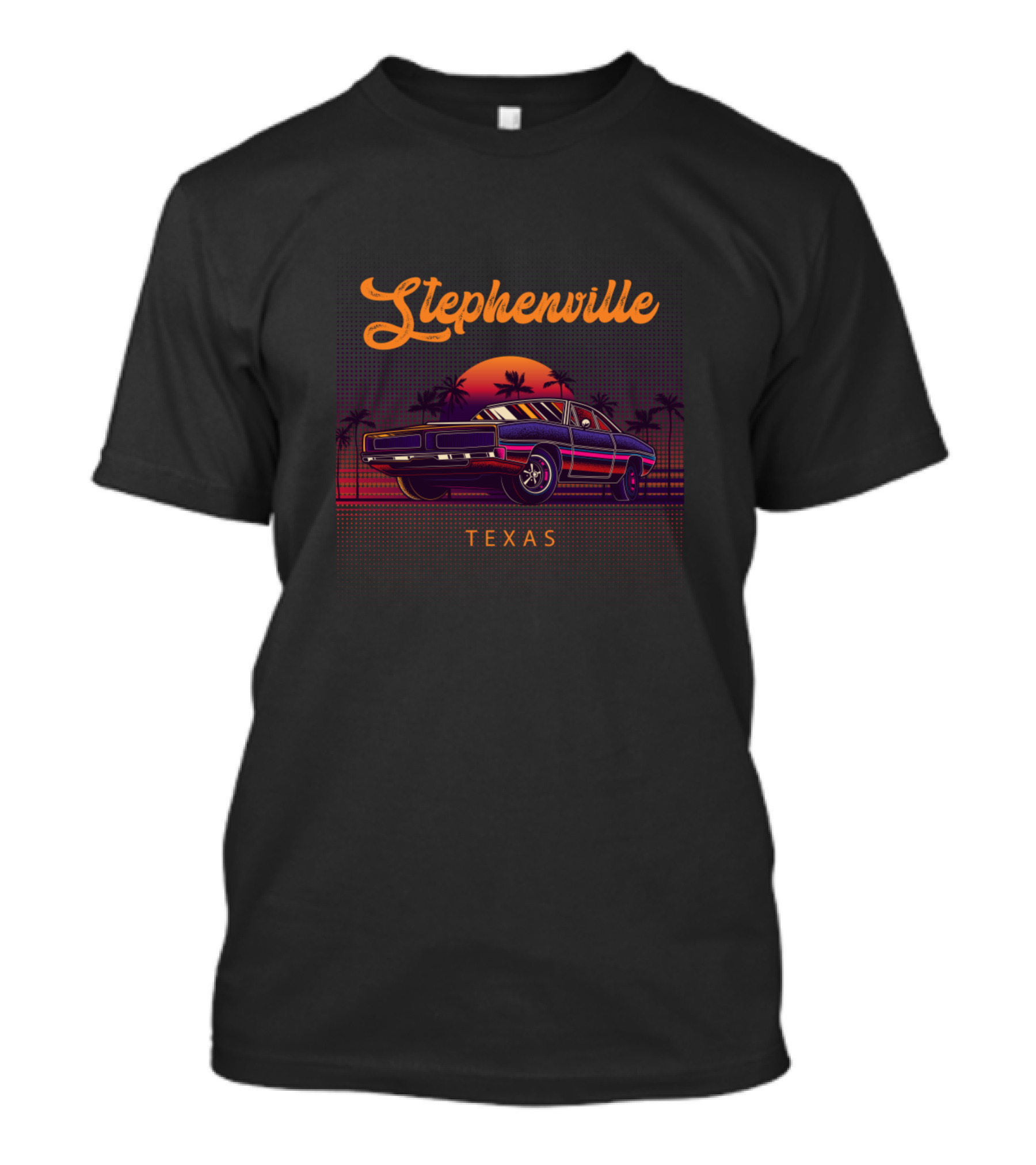 Stephenville Texas Vintage Muscle Car Sunset Retro T-Shirt