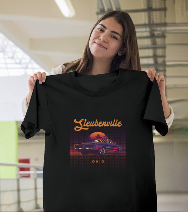 Steubenville Ohio Vintage Muscle Car Sunset Palm Trees T-Shirt