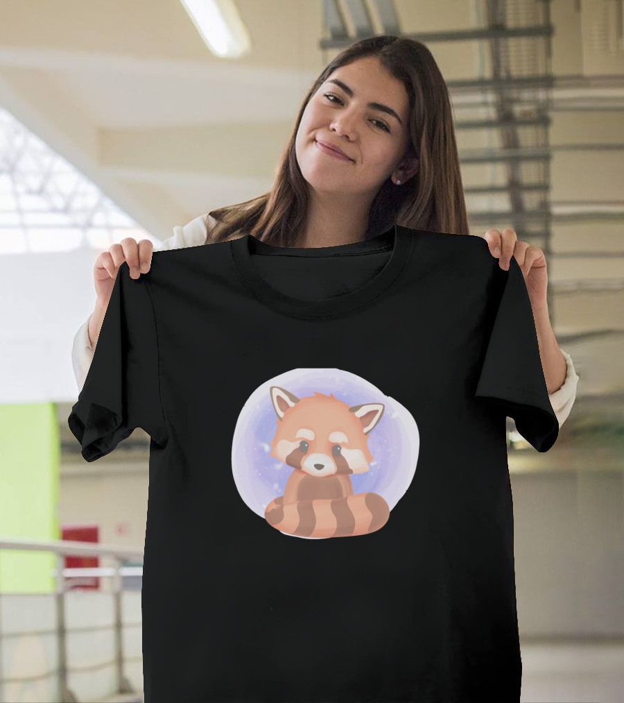 Adorable Baby Red Panda with Cute Expression in Starry Circle Background T-Shirt