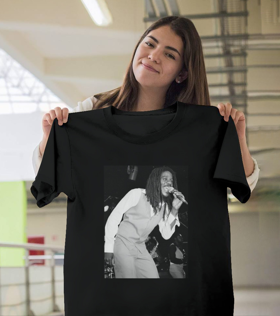 D B Reggae Legend Performance Black and White Photography T-Shirt