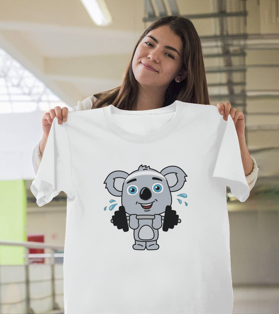 Kawaii Koala Exercise Fitness Work Out Dumbbell Sweating Cartoon T-Shirt