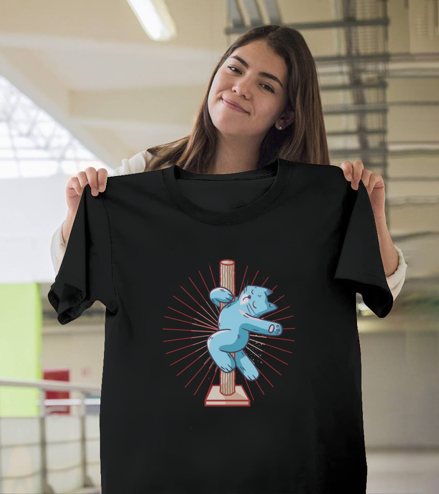 Pole Dancing Cat with Radiant Background T-Shirt