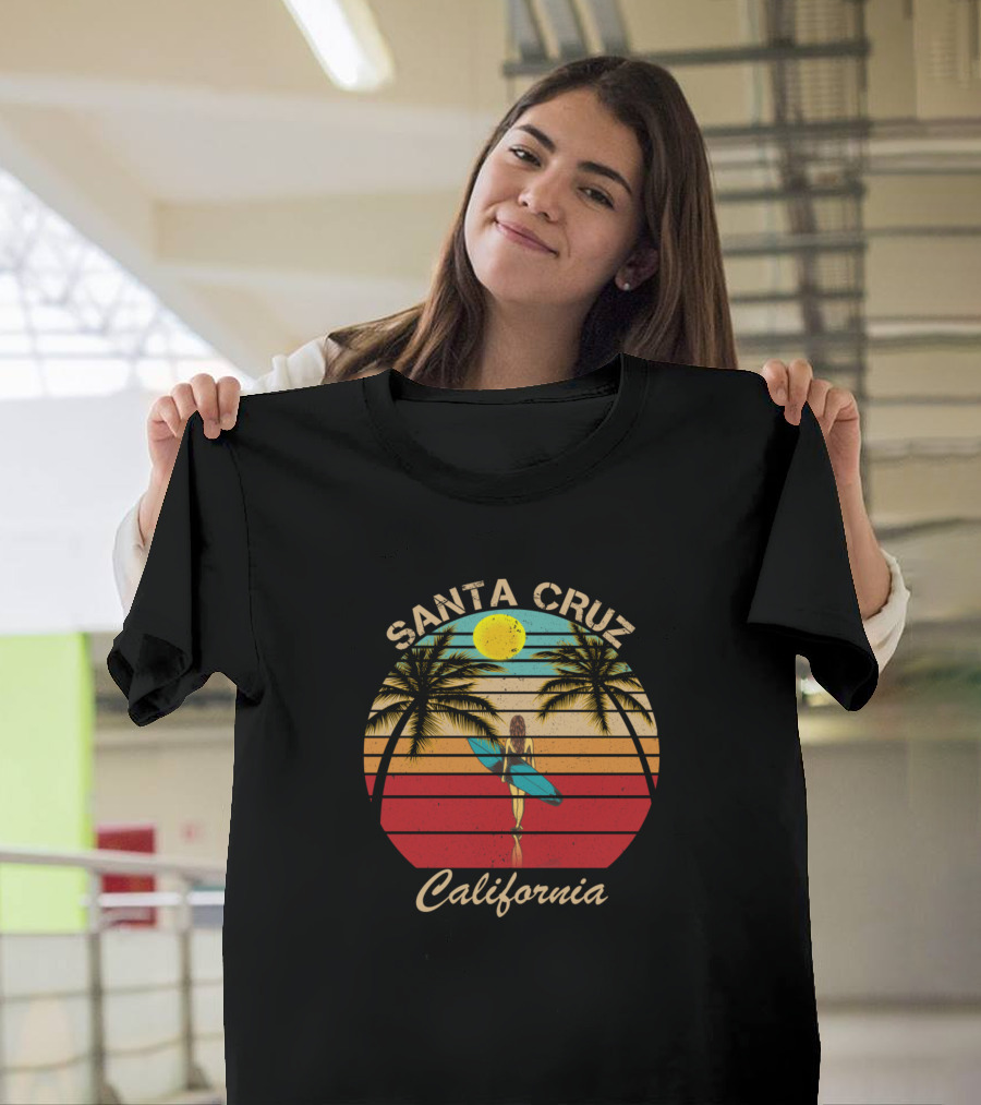 Santa Cruz California Vintage Surfer Palms Sunset T-Shirt