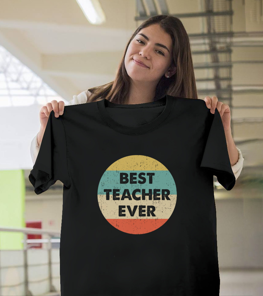 Best Teacher Ever Vintage Retro Stripes T-Shirt