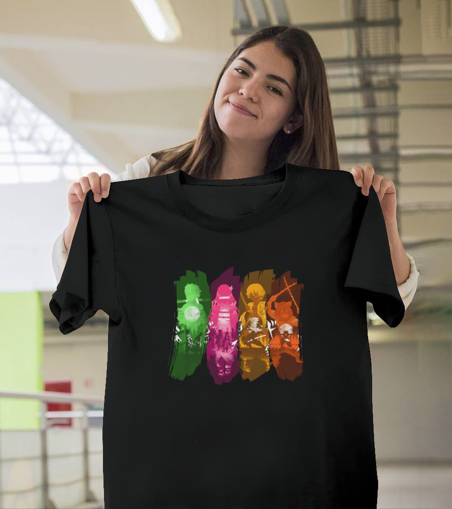 Demon Slayer Tanjiro Nezuko Zenitsu Inosuke Water Breathing Hashira Color Stripes T-Shirt