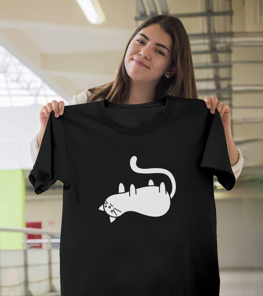 Funny White Cat Lying Upside Down T-Shirt
