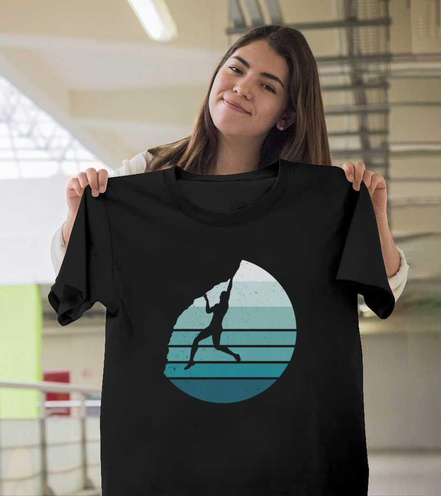 Rock Climbing Climber Vintage Sunset Silhouette Retro Circle T-Shirt