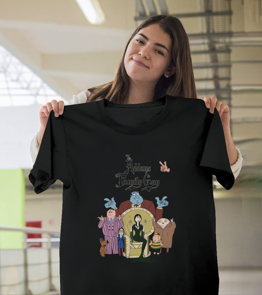 The Addams Family Guy Featuring Cartoon Characters in Goth T-Shirt