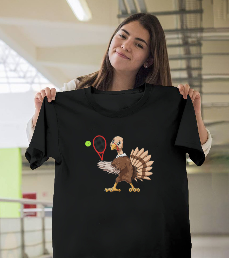 Thanksgiving Turkey Playing Tennis with Racket and Ball T-Shirt